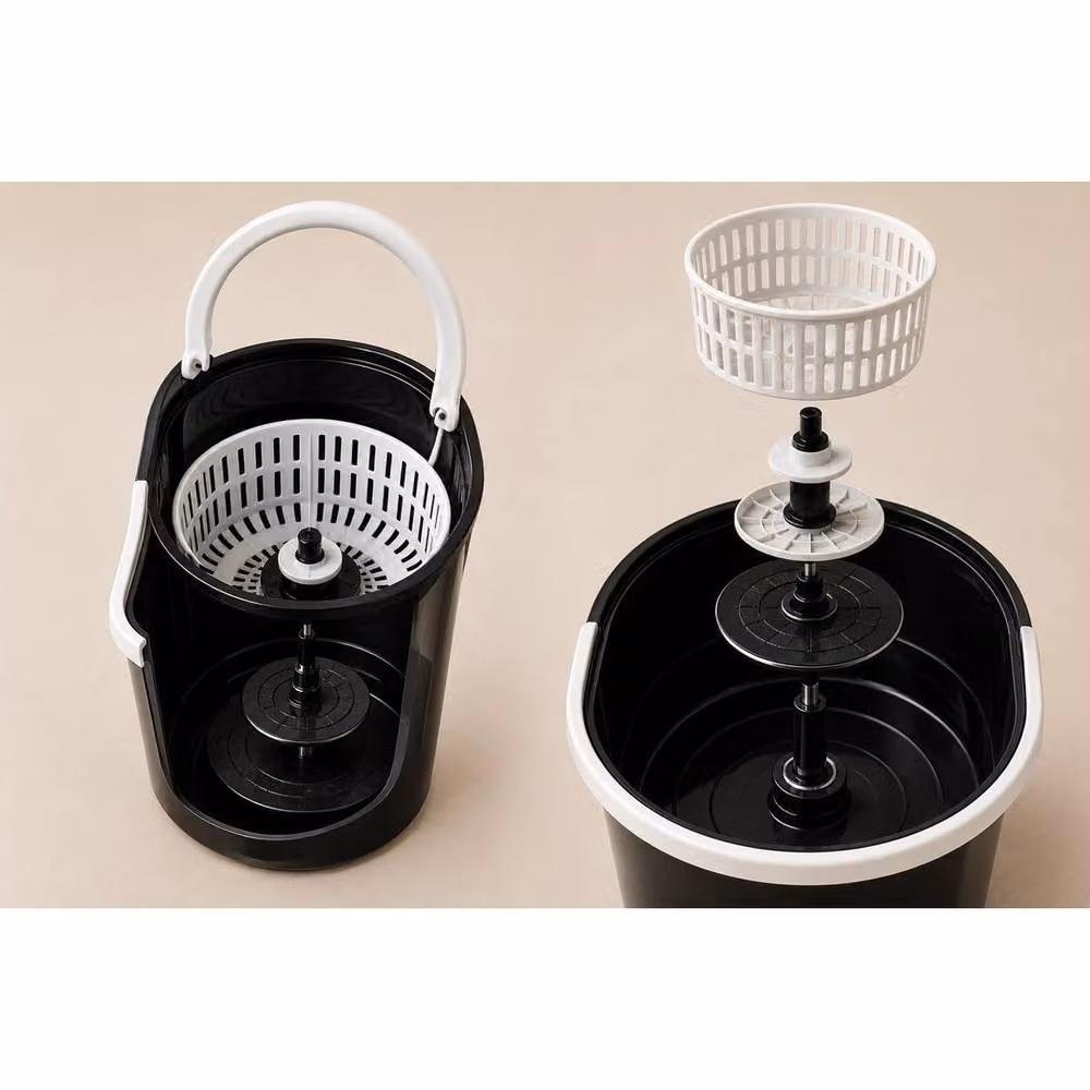 FLAVORA 360 Spin Mop Bucket Set with Wringer and Microfibre Refillable Head in Multicolour and Black – 3