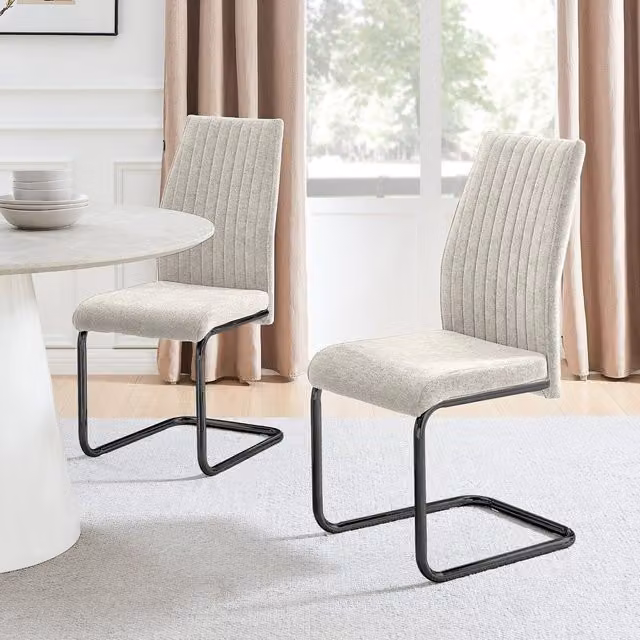 FurnitureboxUK Pack of 2 Lorenzo Fabric Dining Chairs with Black Metal Cantilever Legs in Beige