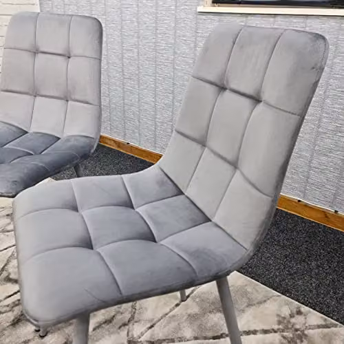 Kosy Koala Set of 4 Grey Velvet Tufted Dining Chairs with Metal Legs – 3