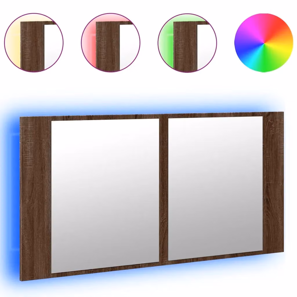 Berkfield Home LED Bathroom Mirror Cabinet in Brown Oak, W: 90 cm, D: 12 cm, H: 45 cm – 2