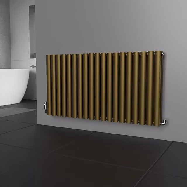 Lux Heat Oval Horizontal Double Radiator in Gold, W: 114 cm, H: 60 cm