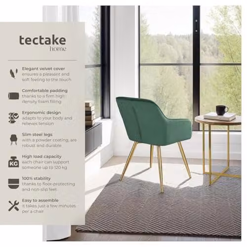 tectake Marilyn Accent Chair in Dark Green and Gold – 4