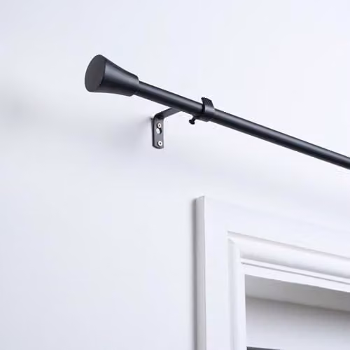 OHS Black Metal Extendable Curtain Pole with Trumpet Finials, 120 cm to 220 cm