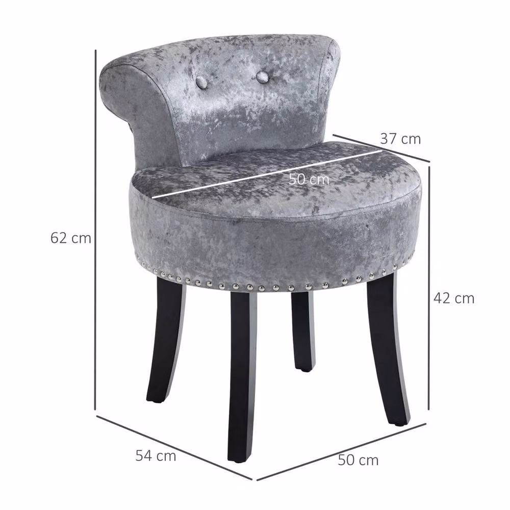 EONLION Grey Velvet Dressing Table Stool with Wood Legs – 2