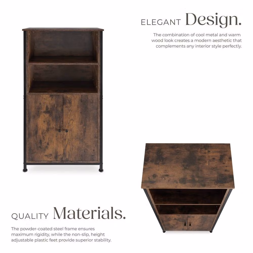 tectake Doncaster Display Cabinet in Brown Oak and Black Metal with Glass Doors and Internal Shelves – 3