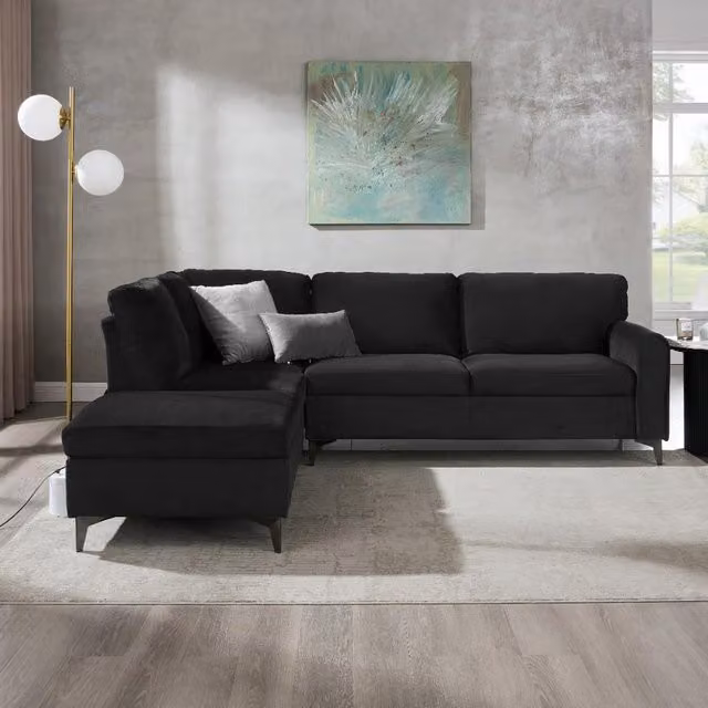 Aylssum Left-Hand Corner Sofa in Black Velvet