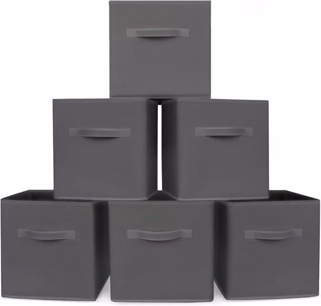LIVIVO Set of 6 Foldable Storage Cube Boxes in Grey with Fabric Handles – 1