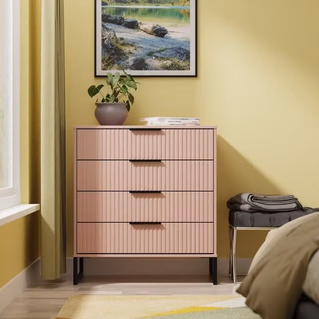 2 U Menai 4 Drawer Chest in Dusty Pink and Black with Matt Metal Finish – 1