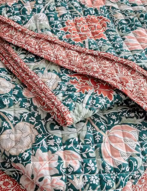 V&A Chinese Magpie Green Mix Cotton Percale Bedding Set with Pillowcase