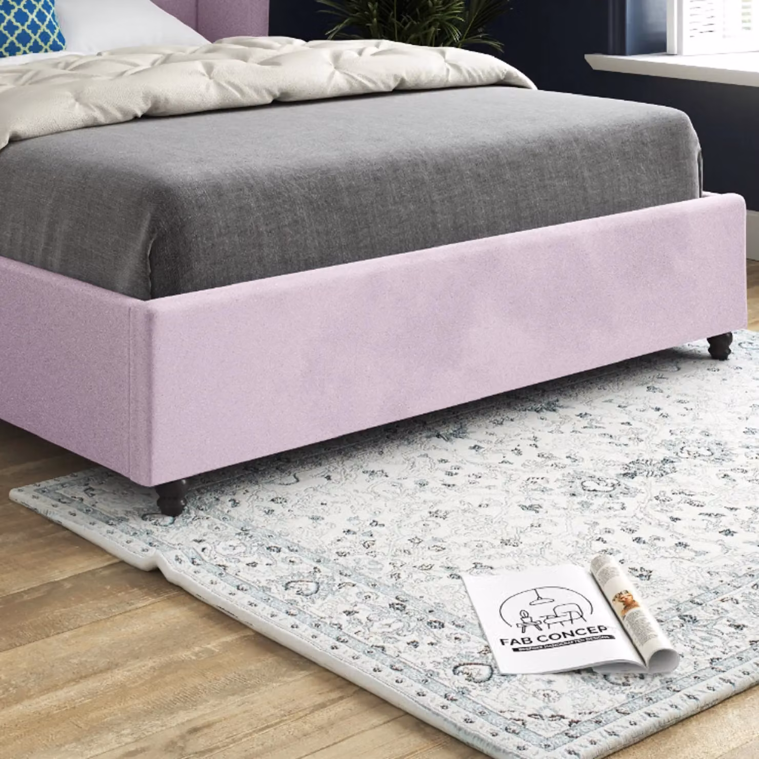 Casani Zampa Upholstered Soft Velvet Bed Frame in Pink, W: 140 cm, D: 200 cm – 3