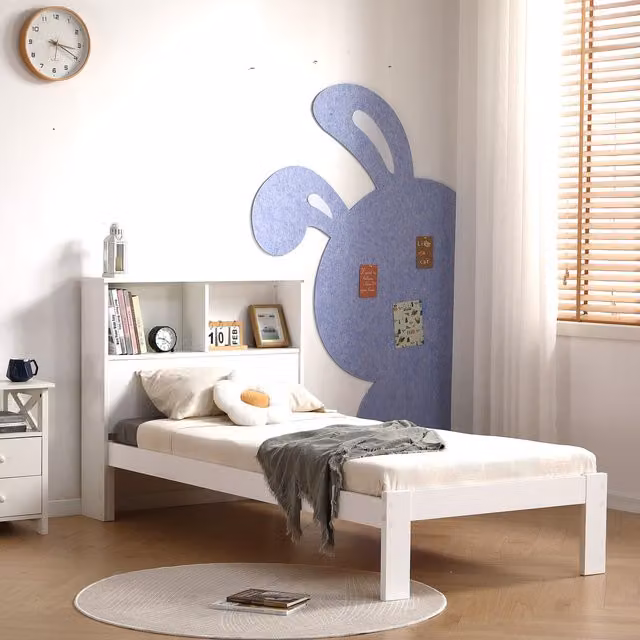 RELAXBy AMANI Easton White Lacquered Solid Wood Bed Frame with Bedside Shelf Headboard