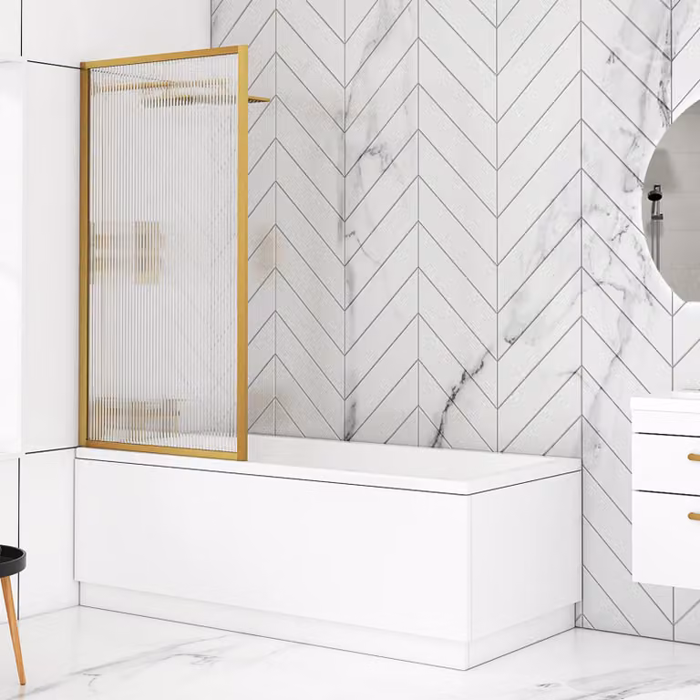 Royal Bathrooms Cesar Square Single Ended Acrylic Bath with Fluted Screen and Gloss White MDF Panel, W: 180 cm, D: 80 cm