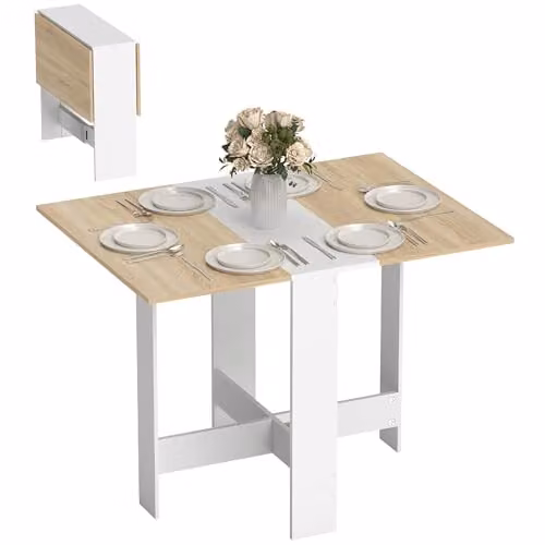 HOMCOM Butterfly Drop Leaf Folding Dining Table and Desk in Oak and White – 1