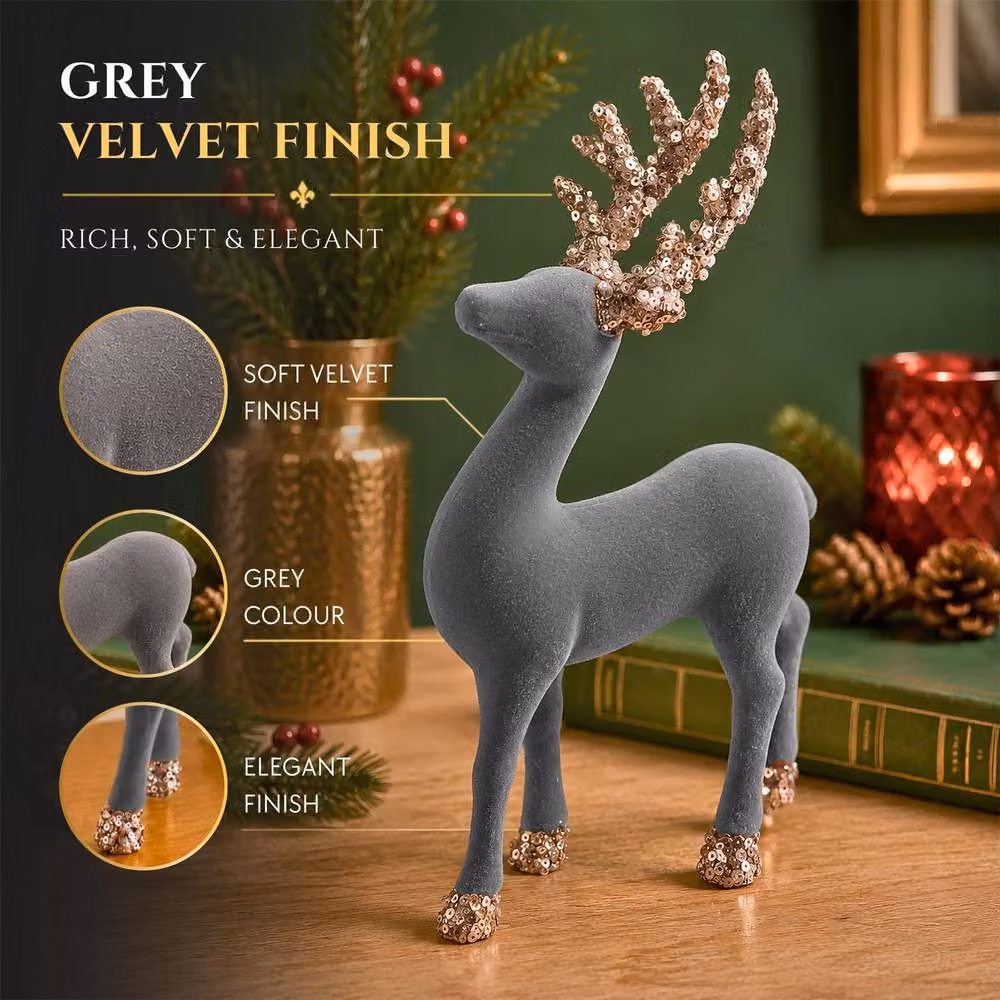 Shatchi Grey Christmas Reindeer Figurine, Height: 23 cm – 3