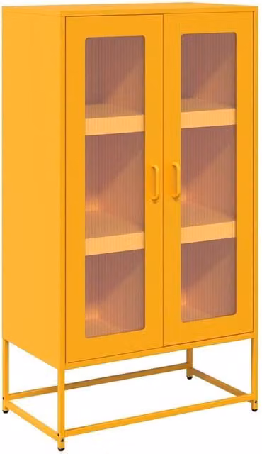 Berkfield Home Modern Mustard Yellow Steel Highboard with Glass Doors, W/D/H: 68 x 39 x 123 cm – 1
