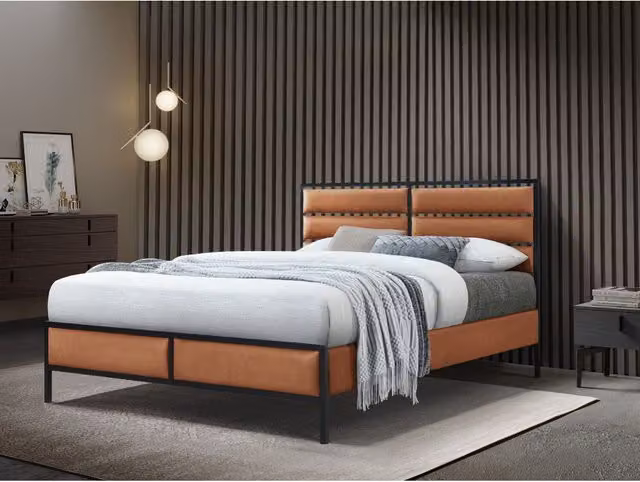 Bed Factory Direct Venice Double Bed Frame in Tan Synthetic Leather and Microfibre