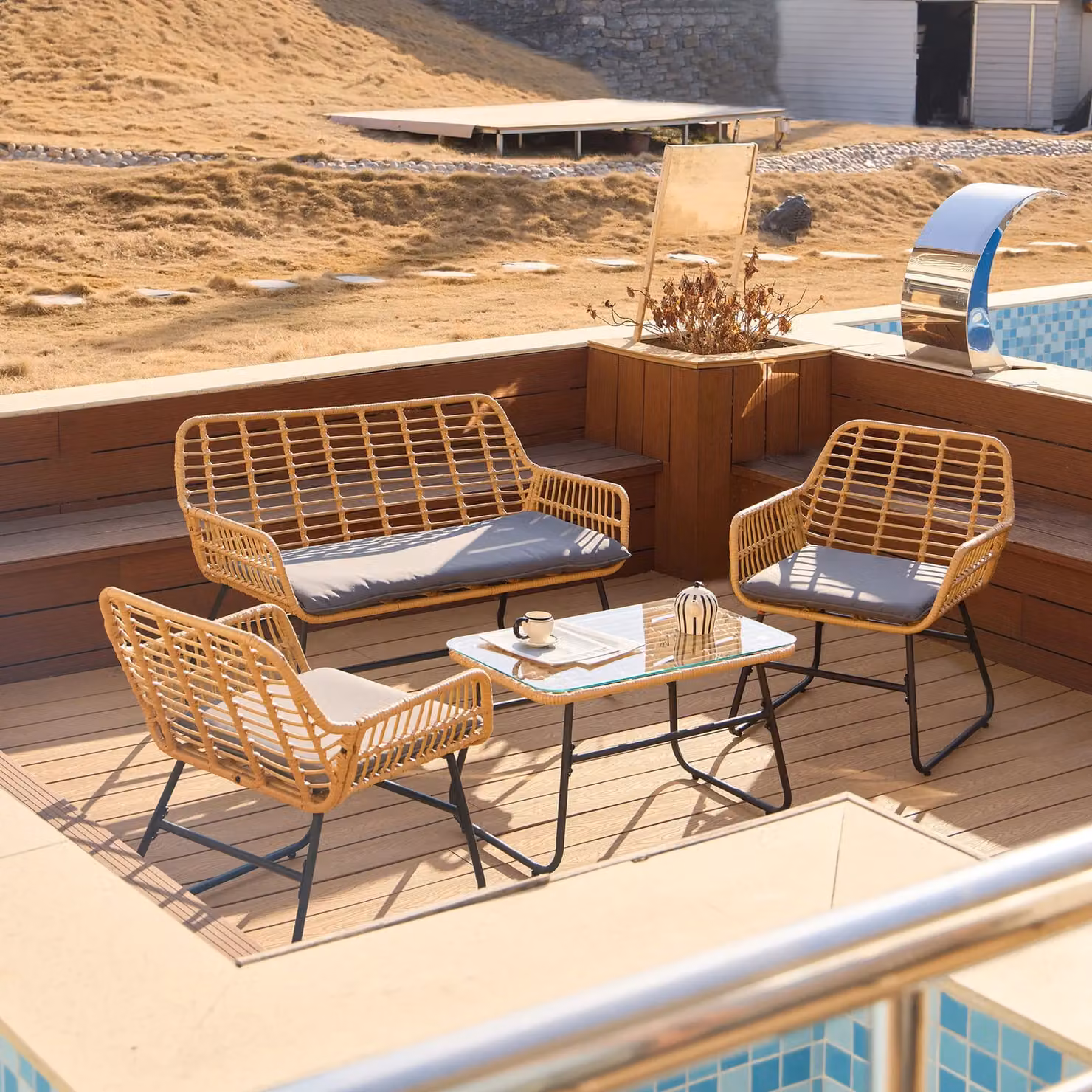 Nordlys Scandinavian Grey Rattan and Metal Garden Lounge Set – 2