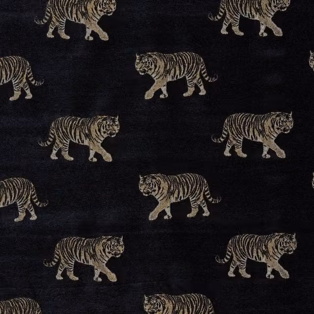 Terrys Tiger Graphic Black Chenille and Velvet Fabric Noir