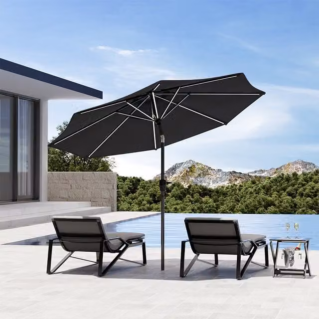 Komore Large Solar Powered Outdoor Patio Umbrella Parasol in Black