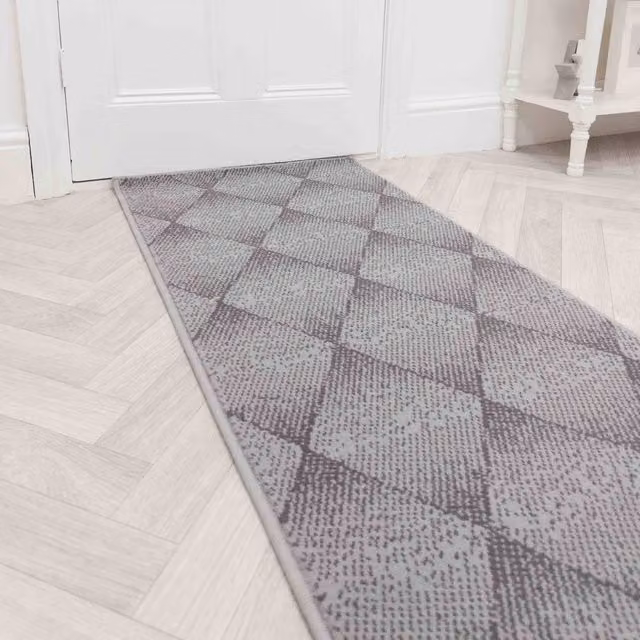 runrug Harlequin Hallway Carpet Runner Rug in Grey, W: 60 cm, L: 300 cm