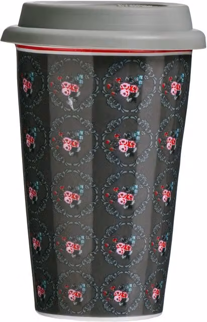 Orsina Ditsy Floral Ceramic Reusable Travel Mug with Silicone Lid, Grey – 1