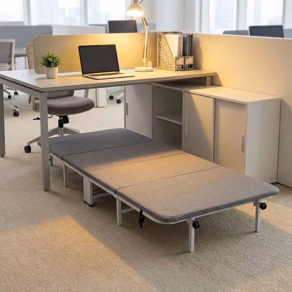 KORVIXA Single Folding Guest Bed with Upholstered Grey Fabric and Foam Padding – 3