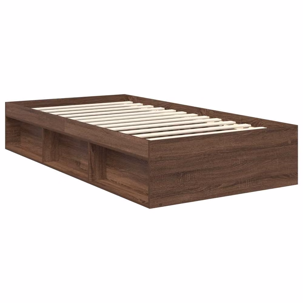 Berkfield Home Bed Frame with Headboard in Brown Oak, Solid Pine Wood and MDF, W/D/H: 100 x 200 cm – 3