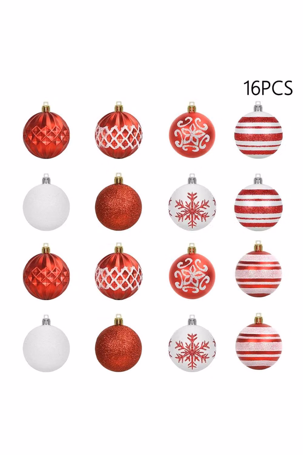 Living and Home 16-Piece Red Christmas Bauble Ornament Set with Snowflake, Stripe and Glitter Patterns – 2