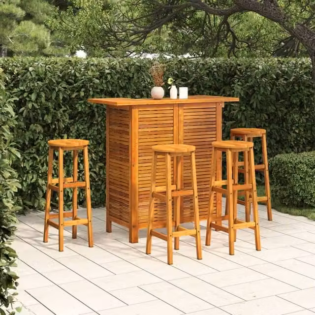 Berkfield Home 5 Piece Garden Bar Set in Brown Oiled Solid Acacia Wood – 1
