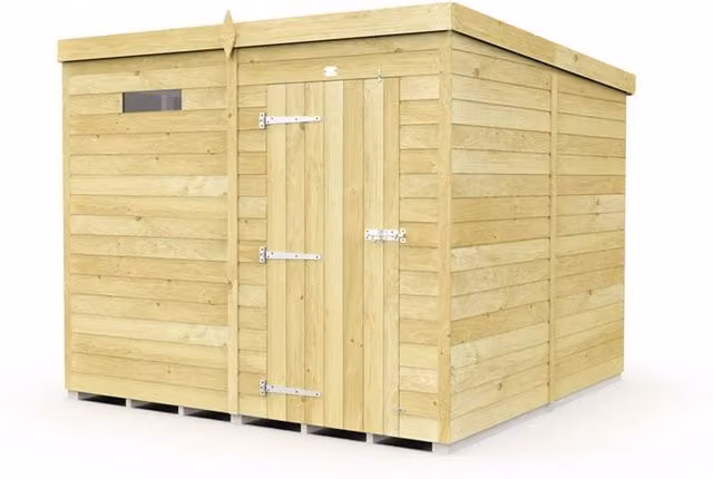 Buttercup Farm Pent Security Wood Shed with Single Door, Brown, W: 214 cm, D: 231 cm, H: 201 cm – 1