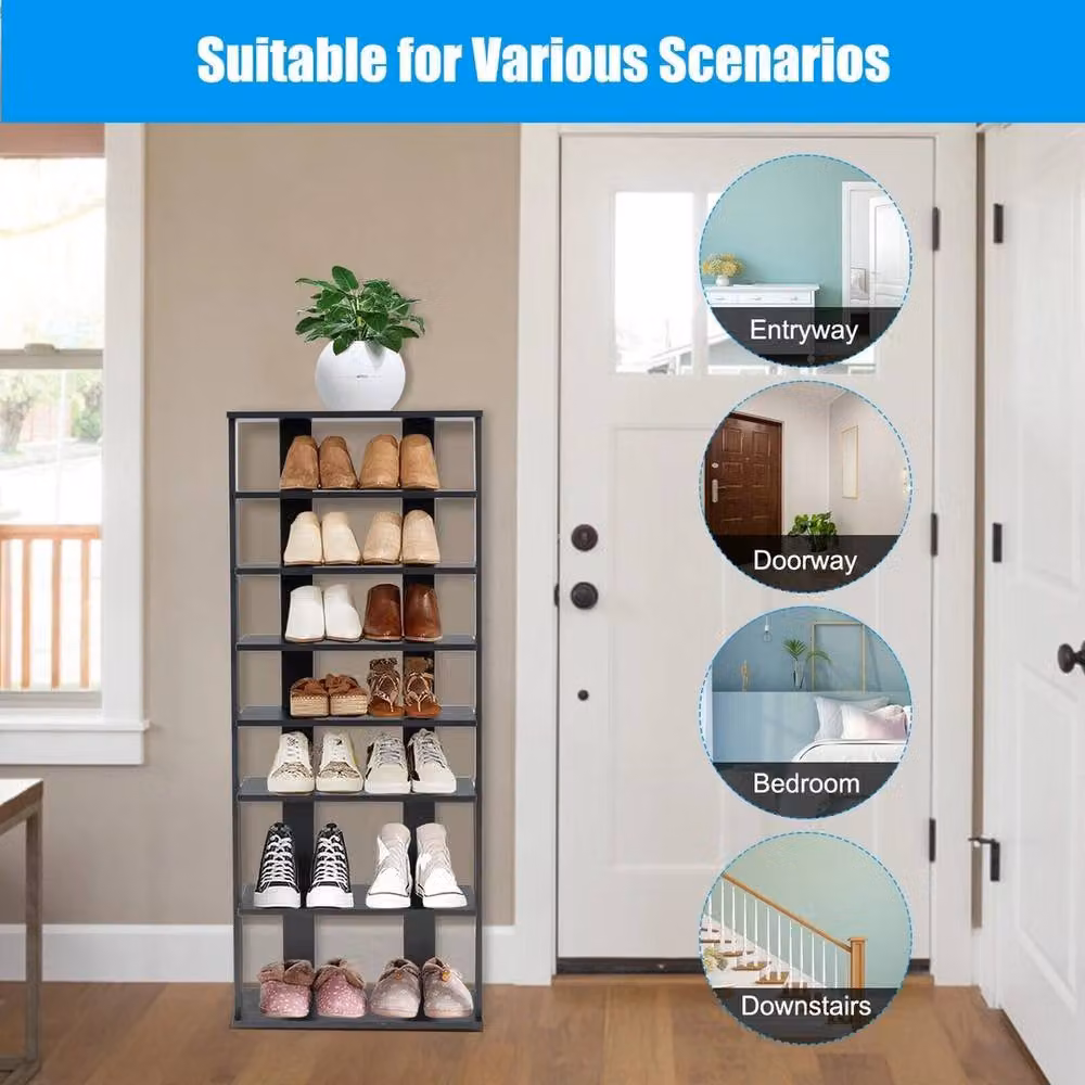 VOGREX 7-Tier Double Shoe Storage Rack Display Stand with Adjustable Shelves in Black – 4