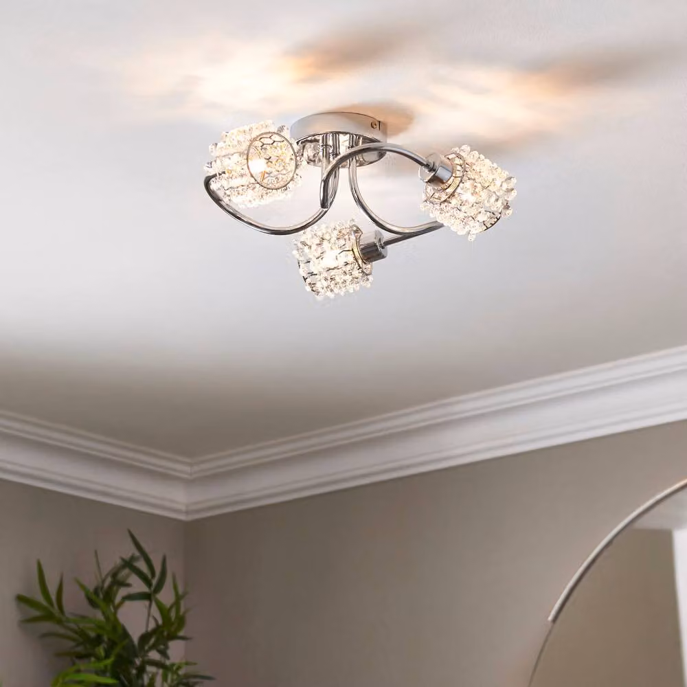 First Choice Lighting Katarina Set of 2 Round Crystal Glass Ceiling Lights in Chrome and Silver – 2