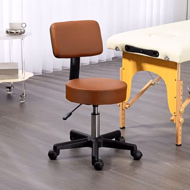 HOMCOM Brown Adjustable Swivel Salon Chair with Padded Synthetic Leather Seat and Back and 5 Castors – 1