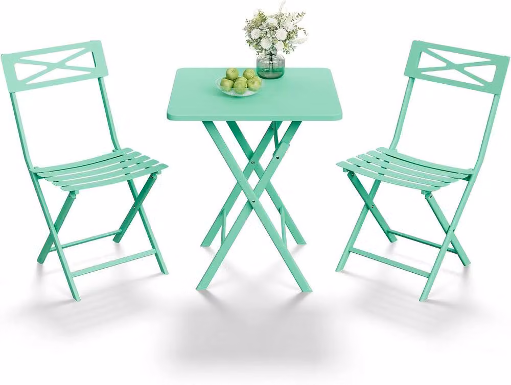 London Boutique 3-Piece Folding Bistro Table and Chairs Patio Furniture Set in Green – 2