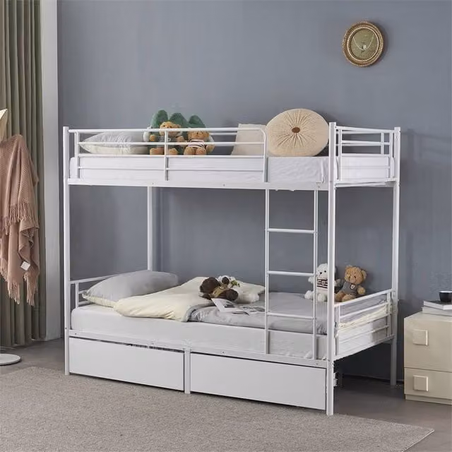 Kelvenix Metal Single Loft Bunk Bed Frame with Drawers, White