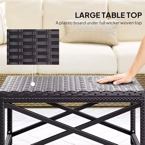 Outsunny Outdoor Coffee Table and Garden Side Table with PE Rattan and Plastic Board, Black, W/D/H: 40 x 40 x 43 cm – 4