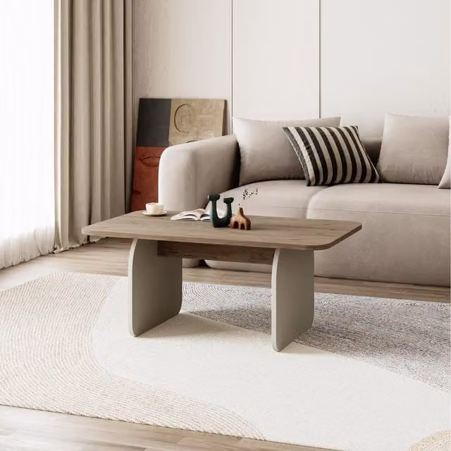 Decortie Pietra Modern Rectangular Coffee Table in Light Oak and Sandstone Brown – 1