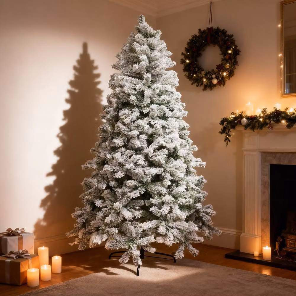 Shatchi Snow Flocked Yukon Pine Green and White Artificial Christmas Tree – 3