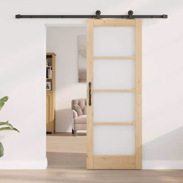Berkfield Home Orkdal Sliding Door with Hardware Set in Brown, Solid Wood and Glass