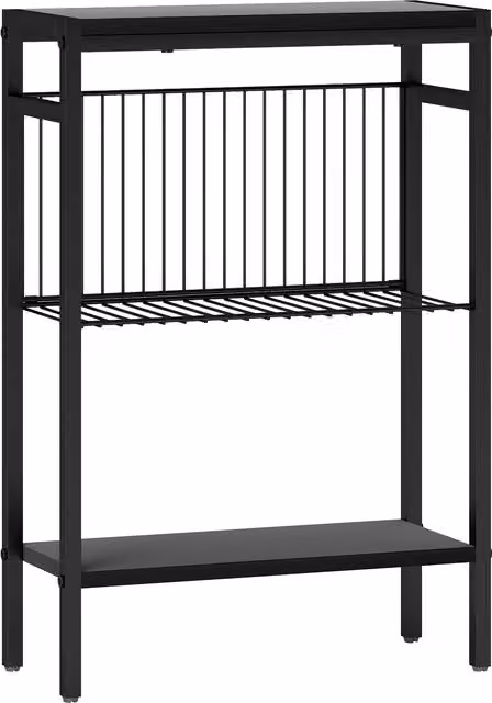HOMCOM Industrial Steel Bedside Table with Three Shelves and Adjustable Feet, Black, H 62.5 x W 43 x D 18 cm – 1