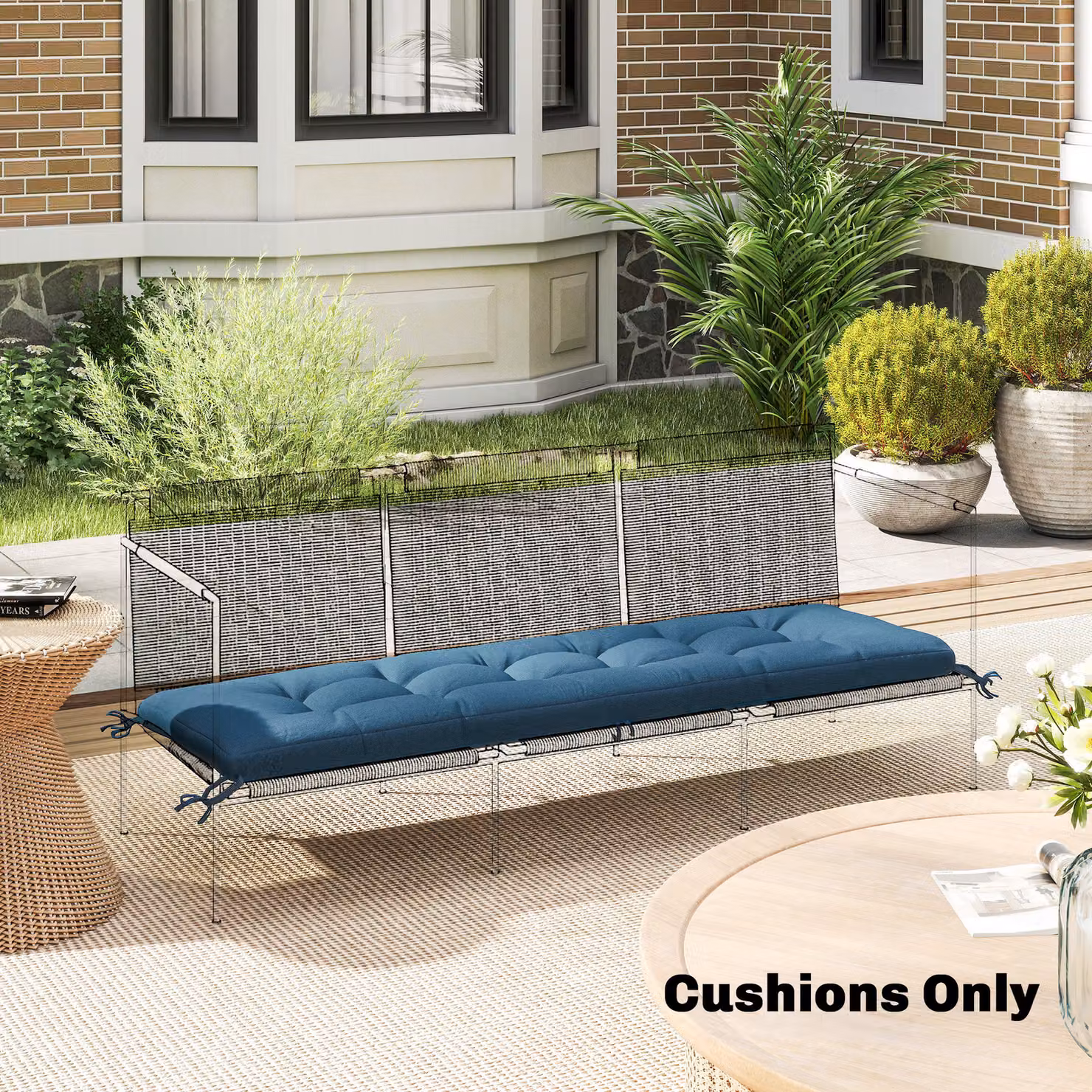 Outsunny Blue Memory Foam Sun Lounger Cushion with Ties – 2
