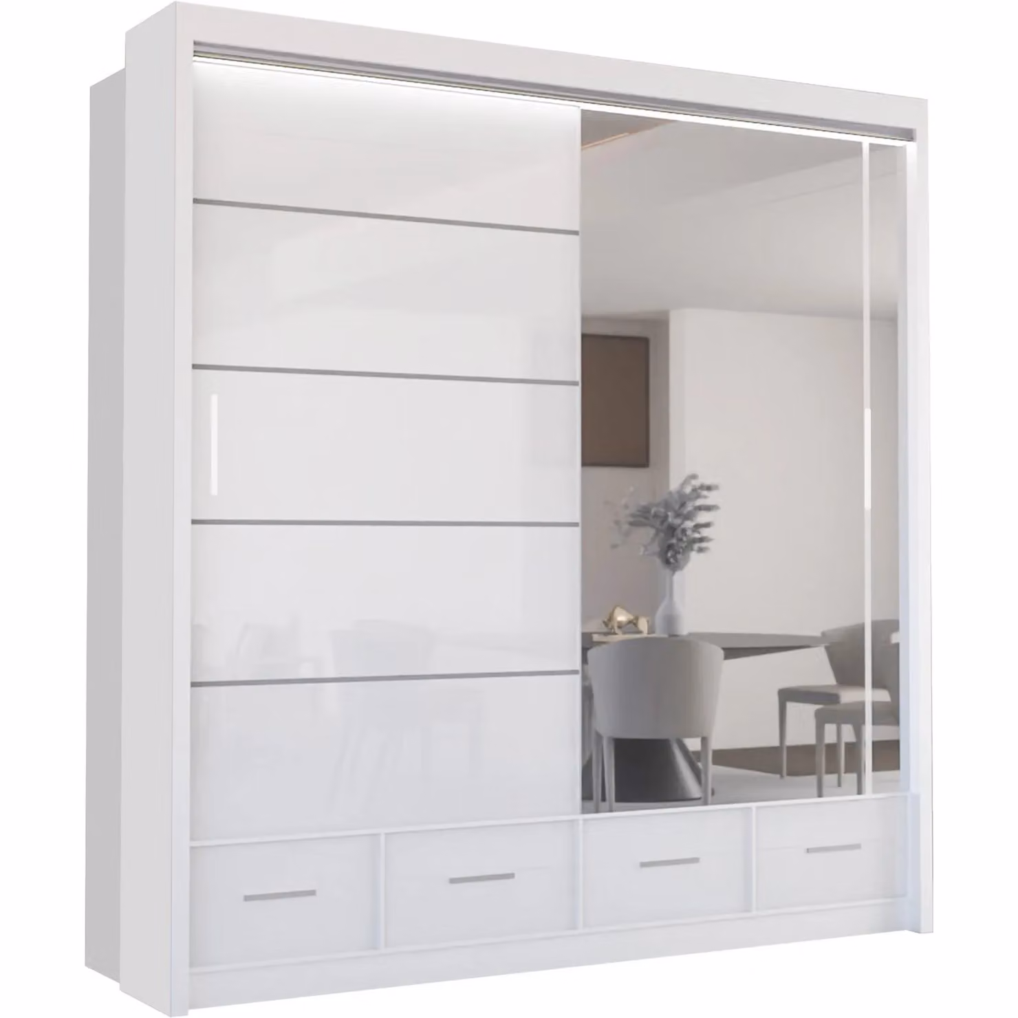 Sliding Wardrobes 4U Luxury High Gloss Sliding Wardrobe with Integrated LED Lighting, White, W: 208 cm, H: 220 cm – 2