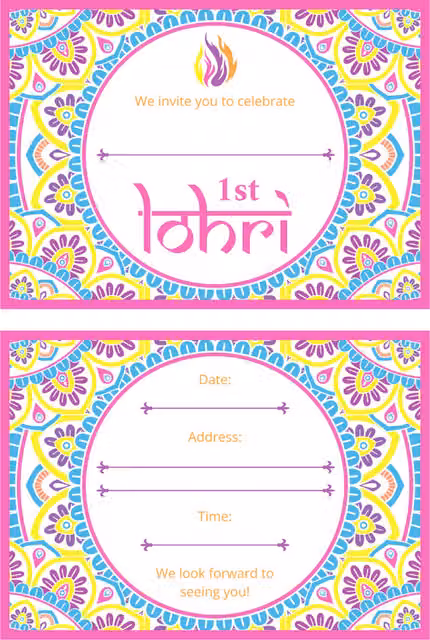Peacock Supplies My First Lohri Invitations in Purple and Multicolour Paper