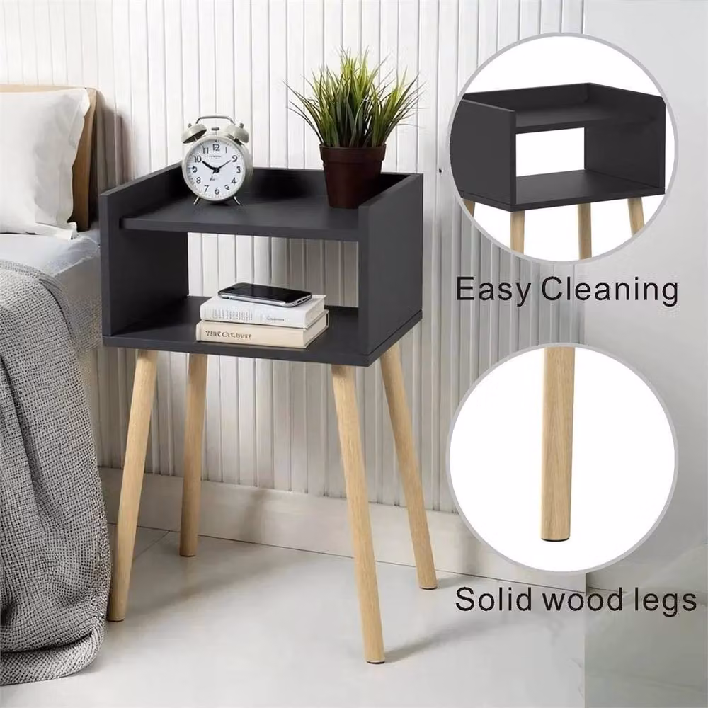 Nordara Black Wooden Bedside Table and Nightstand with Glass Details – 5