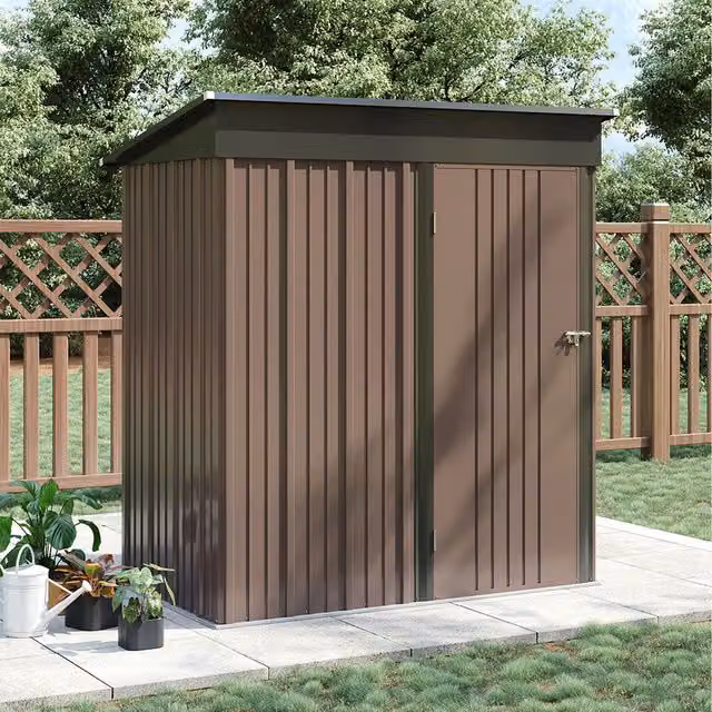 Breeins Lockable Metal Pent Garden Storage Shed in Brown