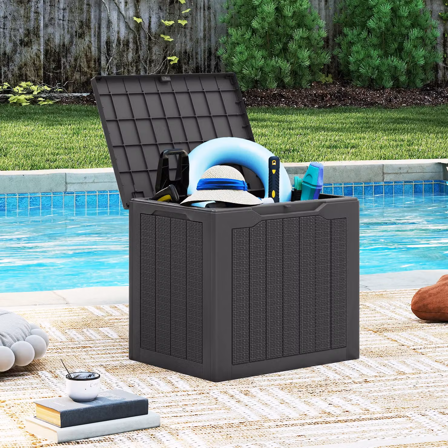 Costway 96L Outdoor Storage Deck Box with Lockable Lid in Black – 3