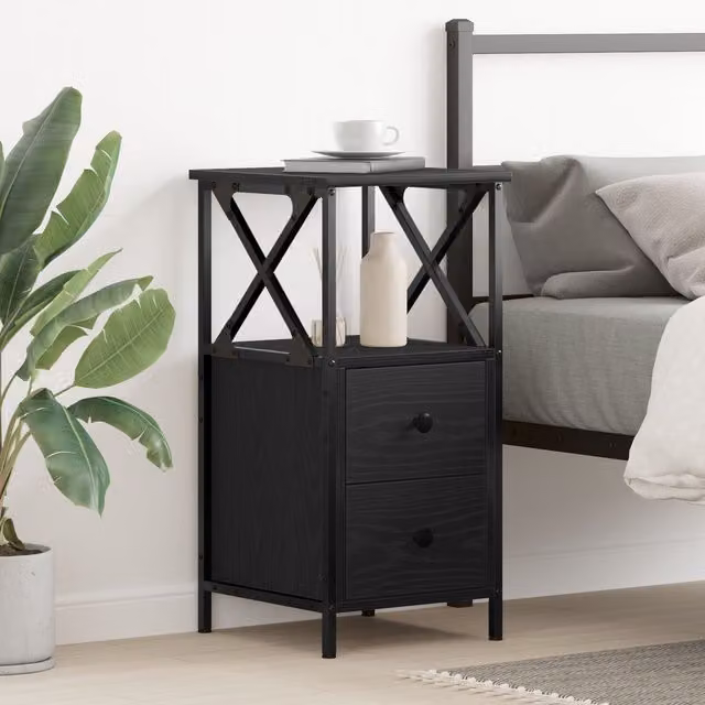 Berkfield Home Black Oak Nightstand in Black, W/D/H: 34 x 35.5 x 70 cm
