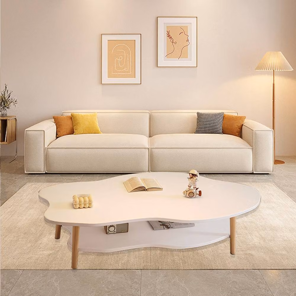 FORGEVIO Modern 2 Layer Cloud Coffee Table in Warm White – 3