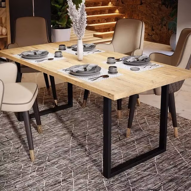 Furniture To Go Nikomedes Mid-Century Rectangular Dining Table in Brown Bartex Oak