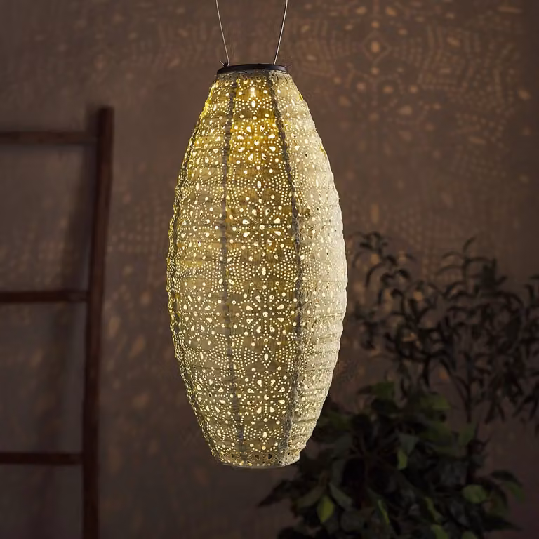 Lights4fun Tyvek Green Moroccan Hanging Solar Lantern IP44 Waterproof W/D/H: 45 x 20 x 20 cm